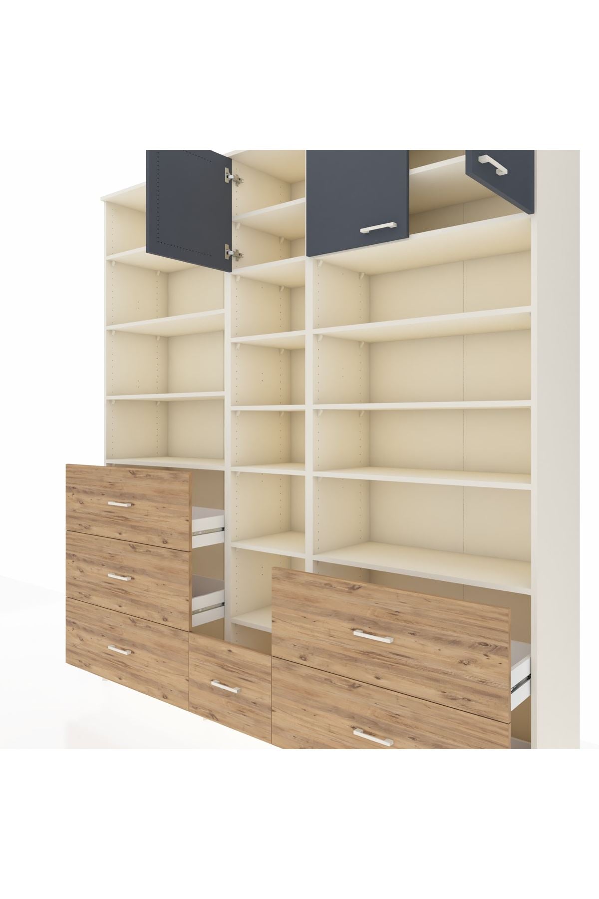 Hyperion Dolap 17 Raflı 6 Çekmeceli 3 Kapaklı 220x44x243 Aytaşı-Antrasit/Çam