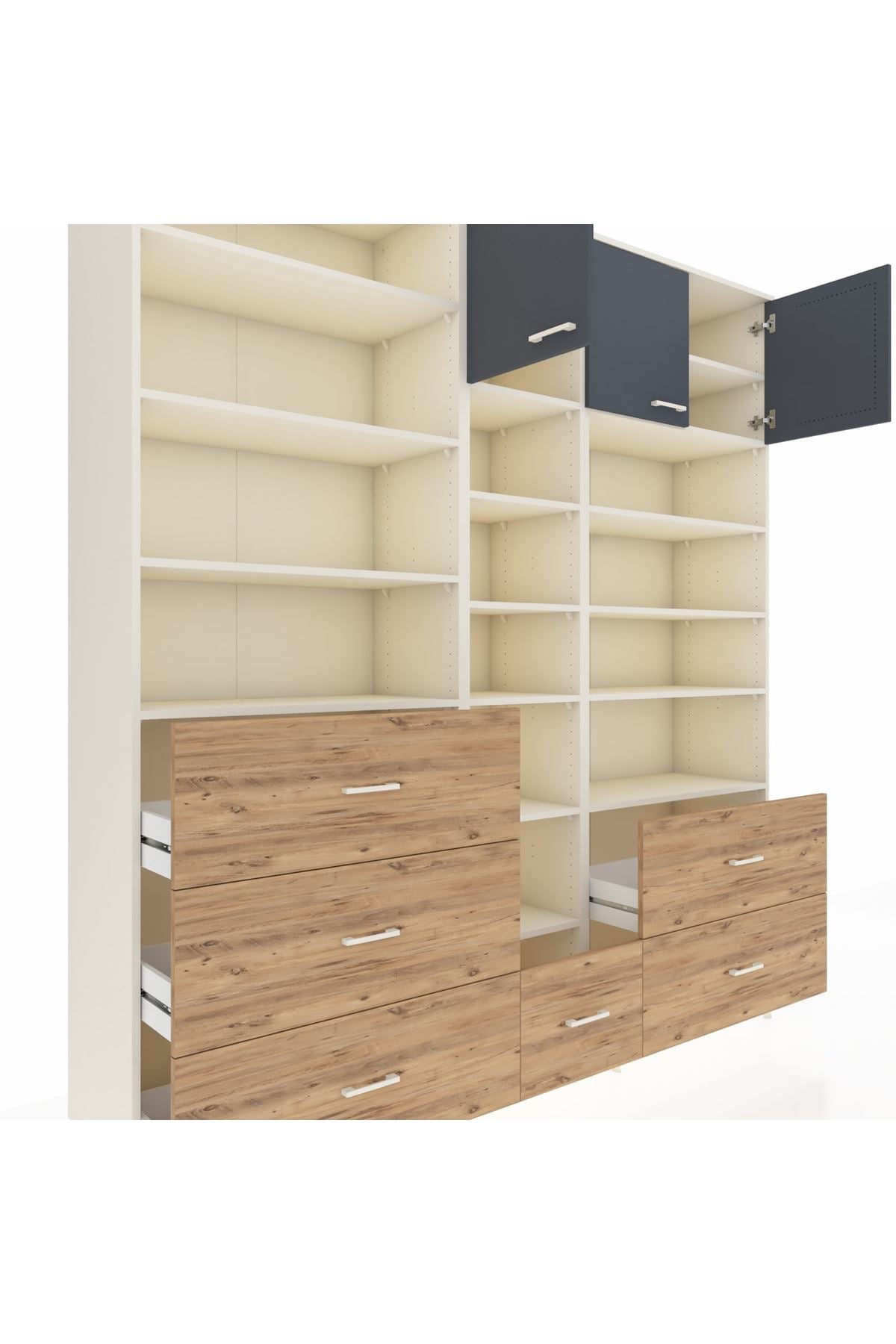 Hyperion Dolap 17 Raflı 6 Çekmeceli 3 Kapaklı 220x44x243 Aytaşı-Antrasit/Çam