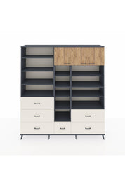 Hyperion Dolap 17 Raflı 6 Çekmeceli 3 Kapaklı 220x44x243 Antrasit-Çam/Aytaşı