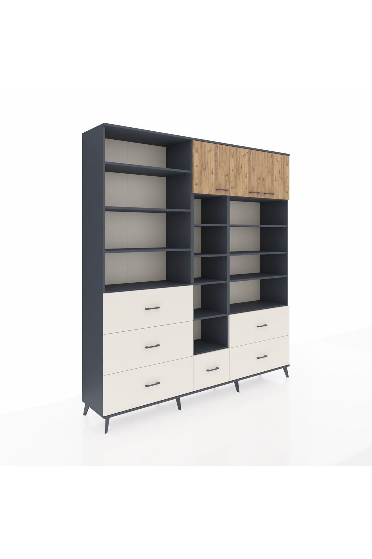 Hyperion Dolap 17 Raflı 6 Çekmeceli 3 Kapaklı 220x44x243 Antrasit-Çam/Aytaşı