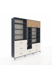 Hyperion Dolap 17 Raflı 6 Çekmeceli 3 Kapaklı 220x44x243 Antrasit-Çam/Aytaşı