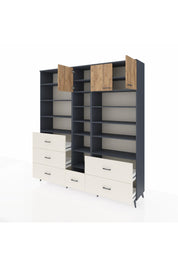 Hyperion Dolap 17 Raflı 6 Çekmeceli 3 Kapaklı 220x44x243 Antrasit-Çam/Aytaşı