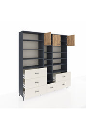 Hyperion Dolap 17 Raflı 6 Çekmeceli 3 Kapaklı 220x44x243 Antrasit-Çam/Aytaşı