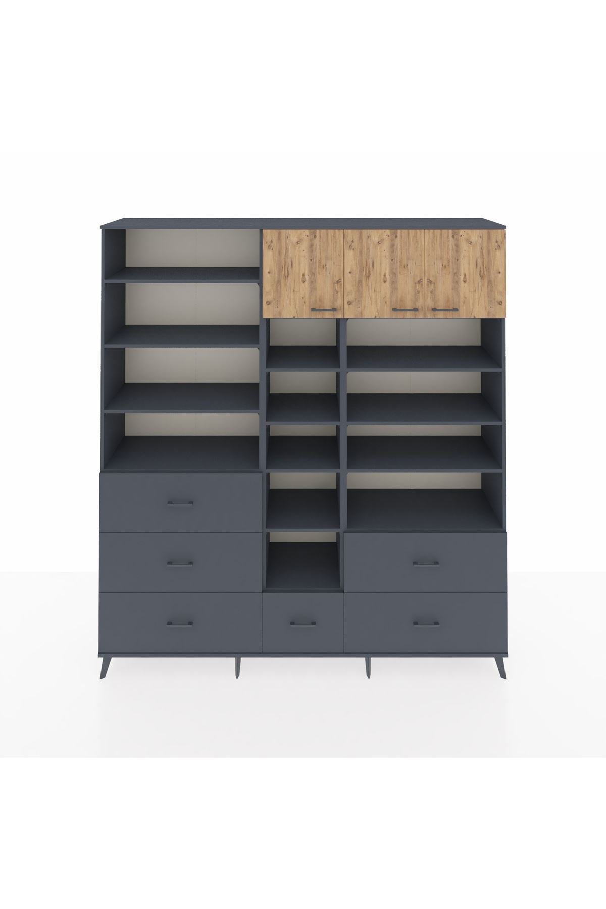 Hyperion Dolap 17 Raflı 6 Çekmeceli 3 Kapaklı 220x44x243 Antrasit-Çam/Antrasit
