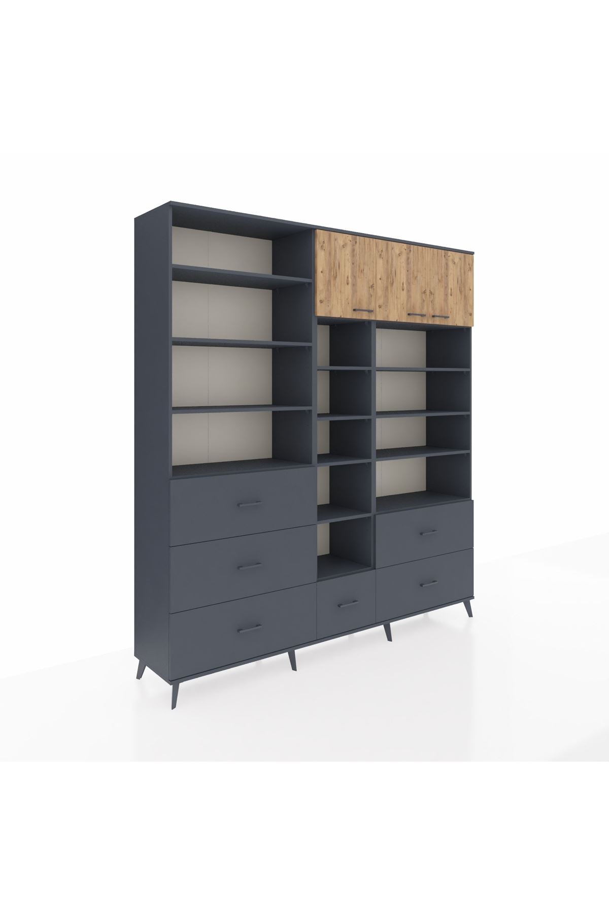 Hyperion Dolap 17 Raflı 6 Çekmeceli 3 Kapaklı 220x44x243 Antrasit-Çam/Antrasit