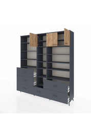 Hyperion Dolap 17 Raflı 6 Çekmeceli 3 Kapaklı 220x44x243 Antrasit-Çam/Antrasit