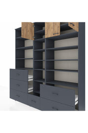 Hyperion Dolap 17 Raflı 6 Çekmeceli 3 Kapaklı 220x44x243 Antrasit-Çam/Antrasit