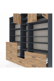 Hyperion Dolap 17 Raflı 6 Çekmeceli 3 Kapaklı 220x44x243 Antrasit-Çam/Çam