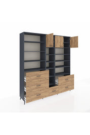 Hyperion Dolap 17 Raflı 6 Çekmeceli 3 Kapaklı 220x44x243 Antrasit-Çam/Çam