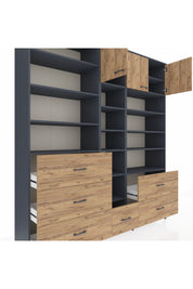 Hyperion Dolap 17 Raflı 6 Çekmeceli 3 Kapaklı 220x44x243 Antrasit-Çam/Çam