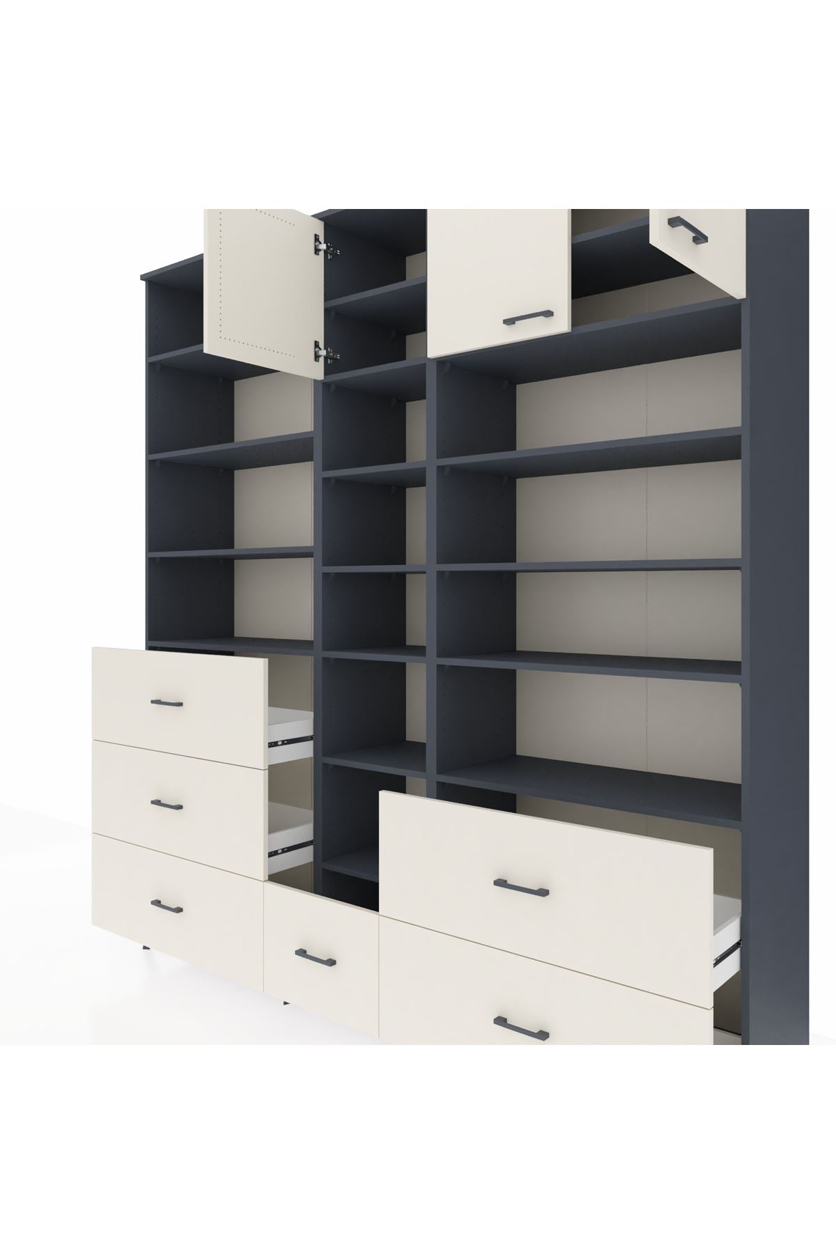 Hyperion Dolap 17 Raflı 6 Çekmeceli 3 Kapaklı 220x44x243 Antrasit-Aytaşı/Aytaşı