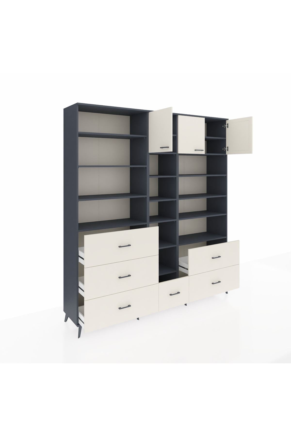 Hyperion Dolap 17 Raflı 6 Çekmeceli 3 Kapaklı 220x44x243 Antrasit-Aytaşı/Aytaşı