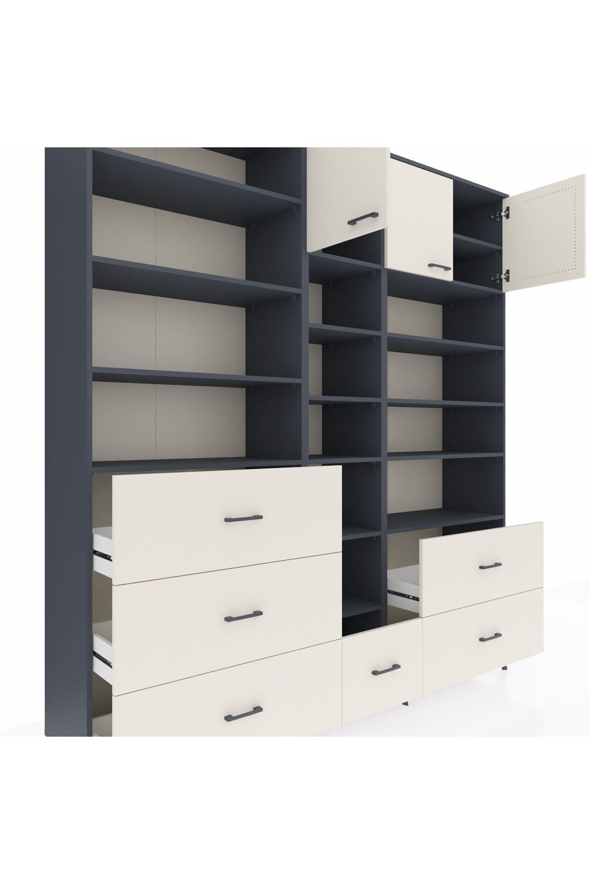 Hyperion Dolap 17 Raflı 6 Çekmeceli 3 Kapaklı 220x44x243 Antrasit-Aytaşı/Aytaşı