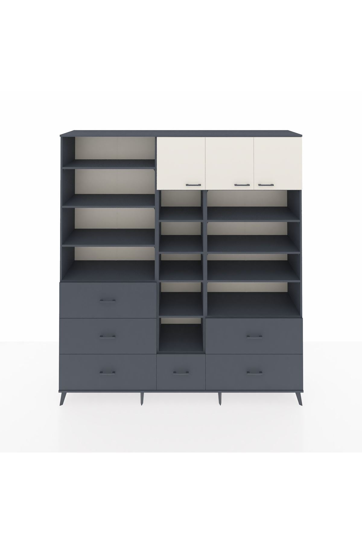 Hyperion Dolap 17 Raflı 6 Çekmeceli 3 Kapaklı 220x44x243 Antrasit-Aytaşı/Antrasit