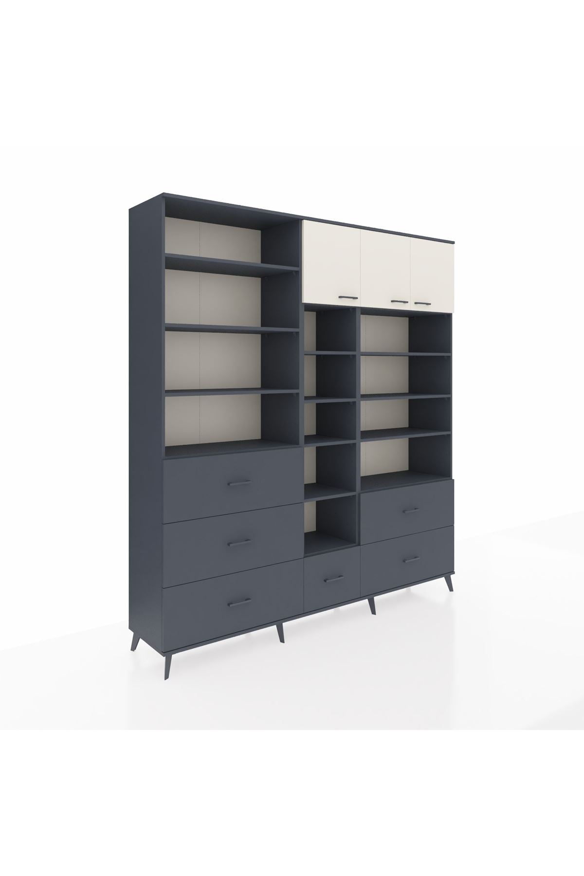 Hyperion Dolap 17 Raflı 6 Çekmeceli 3 Kapaklı 220x44x243 Antrasit-Aytaşı/Antrasit