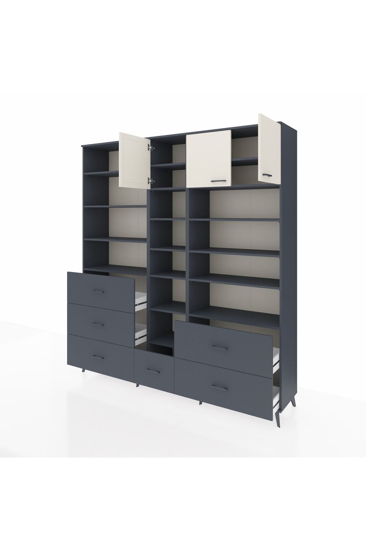 Hyperion Dolap 17 Raflı 6 Çekmeceli 3 Kapaklı 220x44x243 Antrasit-Aytaşı/Antrasit