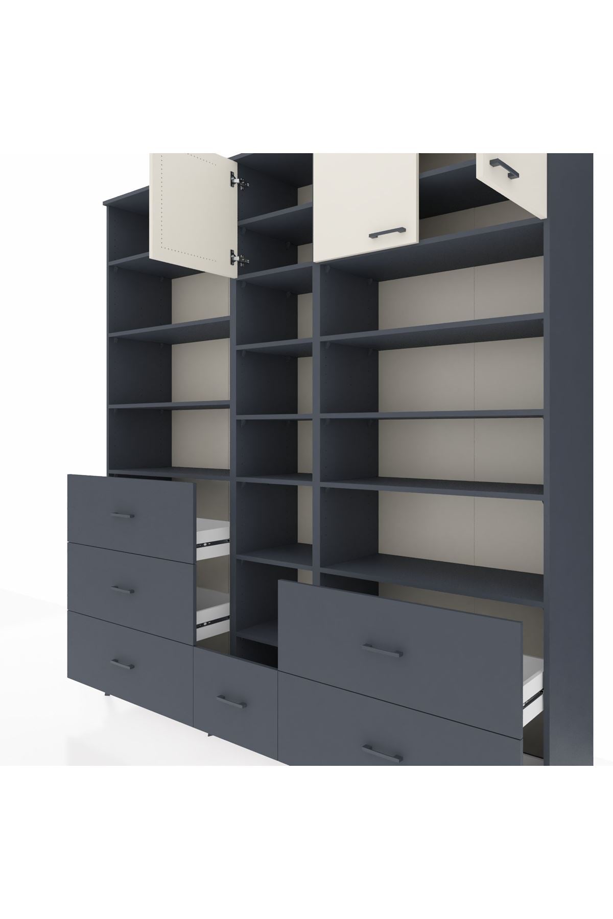 Hyperion Dolap 17 Raflı 6 Çekmeceli 3 Kapaklı 220x44x243 Antrasit-Aytaşı/Antrasit