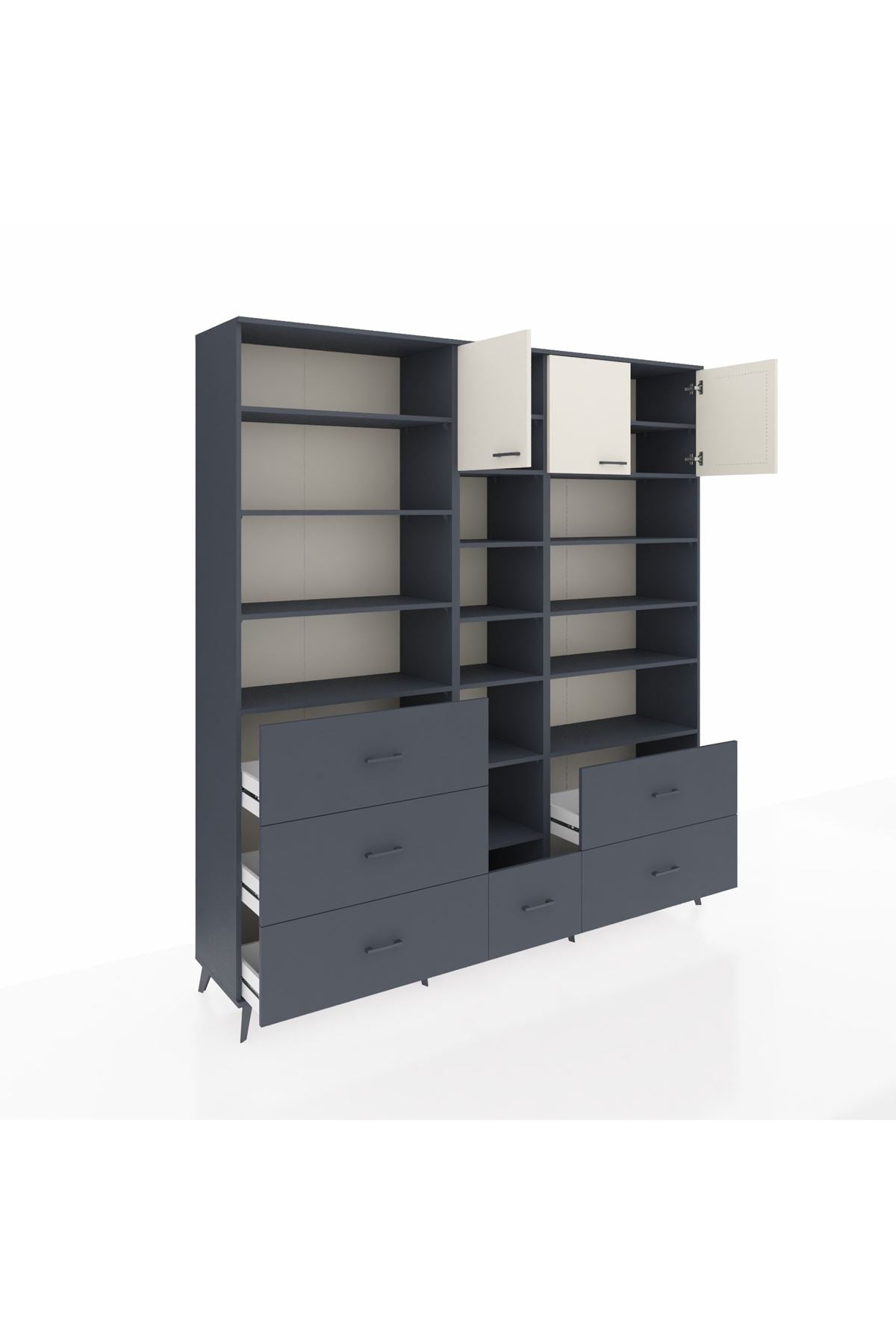Hyperion Dolap 17 Raflı 6 Çekmeceli 3 Kapaklı 220x44x243 Antrasit-Aytaşı/Antrasit