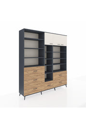 Hyperion Dolap 17 Raflı 6 Çekmeceli 3 Kapaklı 220x44x243 Antrasit-Aytaşı/Çam