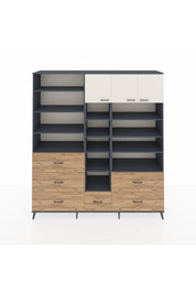 Hyperion Dolap 17 Raflı 6 Çekmeceli 3 Kapaklı 220x44x243 Antrasit-Aytaşı/Çam