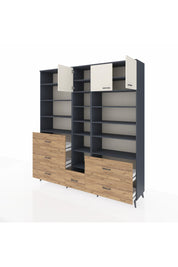 Hyperion Dolap 17 Raflı 6 Çekmeceli 3 Kapaklı 220x44x243 Antrasit-Aytaşı/Çam