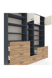 Hyperion Dolap 17 Raflı 6 Çekmeceli 3 Kapaklı 220x44x243 Antrasit-Aytaşı/Çam