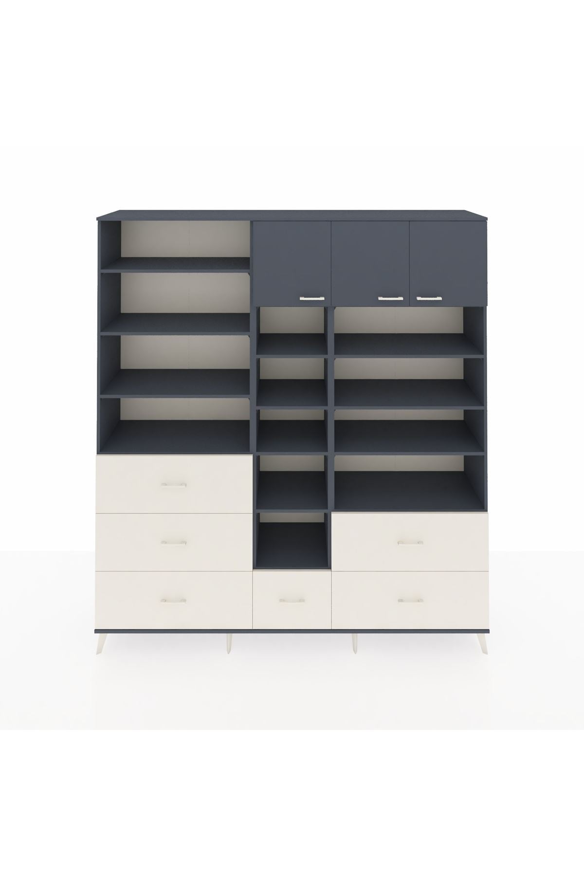 Hyperion Dolap 17 Raflı 6 Çekmeceli 3 Kapaklı 220x44x243 Antrasit-Antrasit/Aytaşı