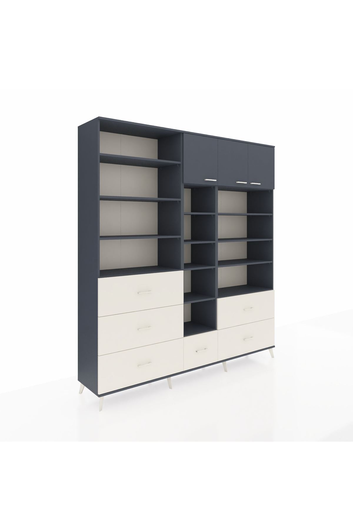 Hyperion Dolap 17 Raflı 6 Çekmeceli 3 Kapaklı 220x44x243 Antrasit-Antrasit/Aytaşı