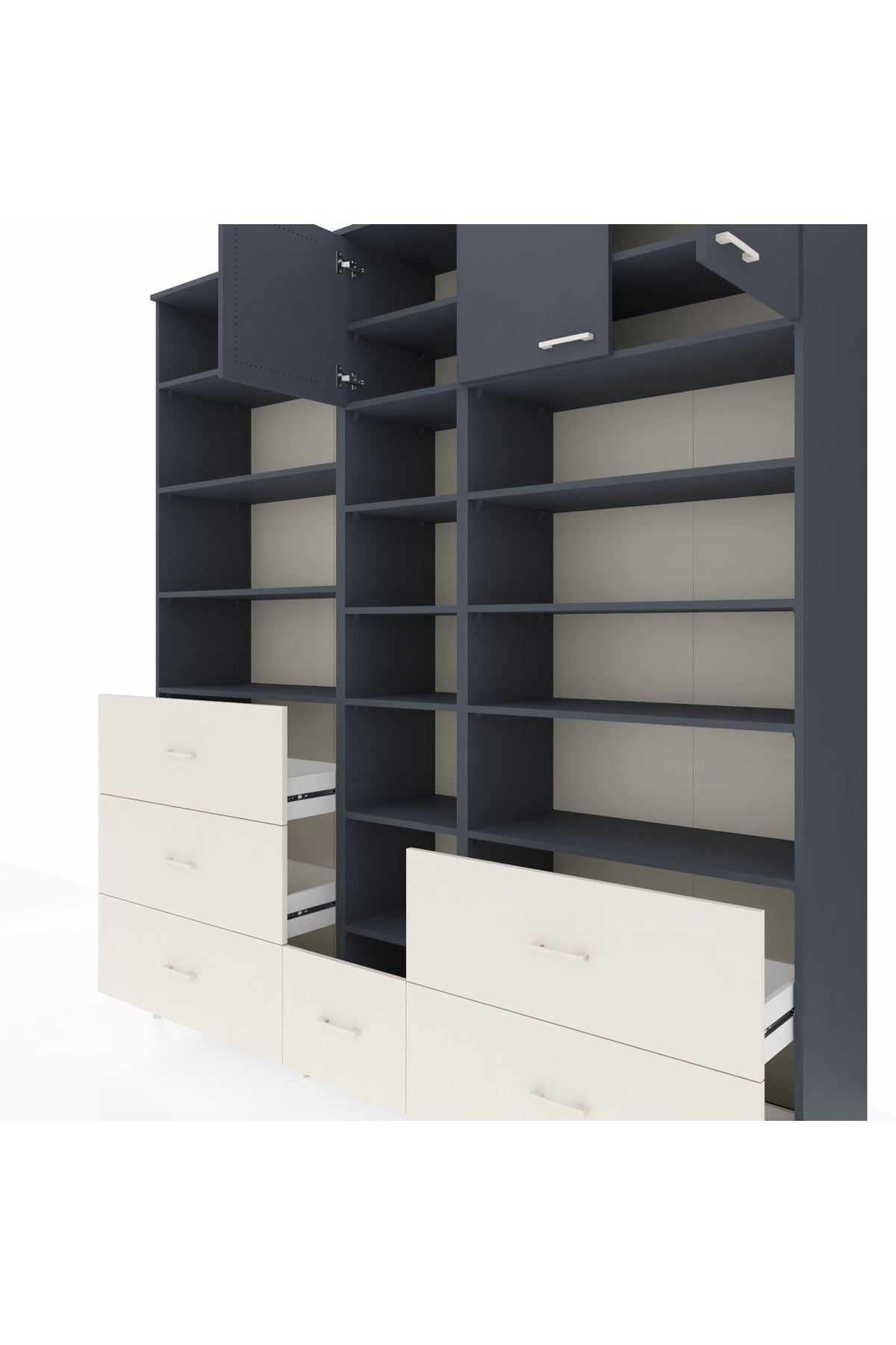 Hyperion Dolap 17 Raflı 6 Çekmeceli 3 Kapaklı 220x44x243 Antrasit-Antrasit/Aytaşı