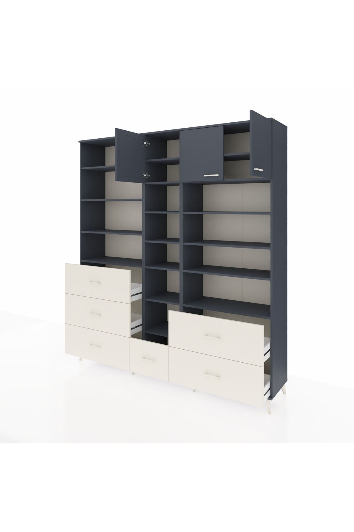 Hyperion Dolap 17 Raflı 6 Çekmeceli 3 Kapaklı 220x44x243 Antrasit-Antrasit/Aytaşı