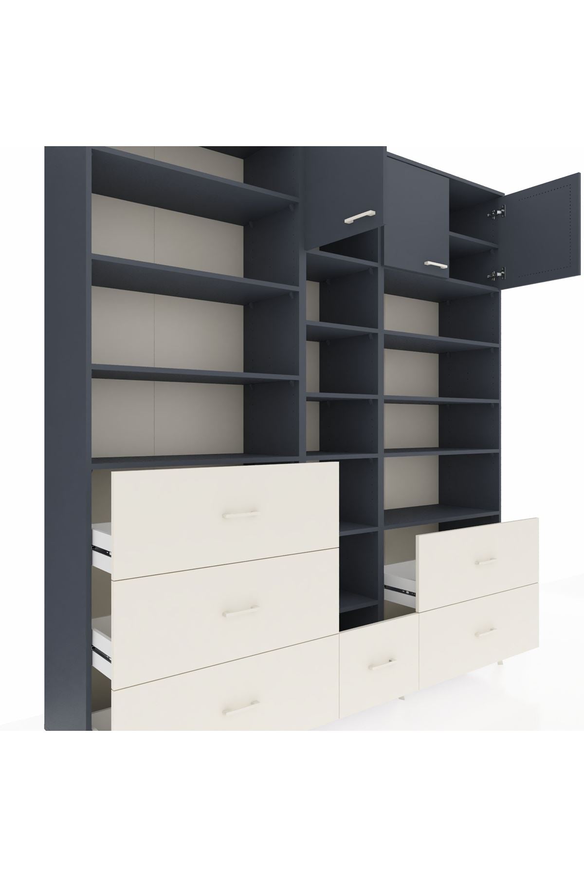 Hyperion Dolap 17 Raflı 6 Çekmeceli 3 Kapaklı 220x44x243 Antrasit-Antrasit/Aytaşı