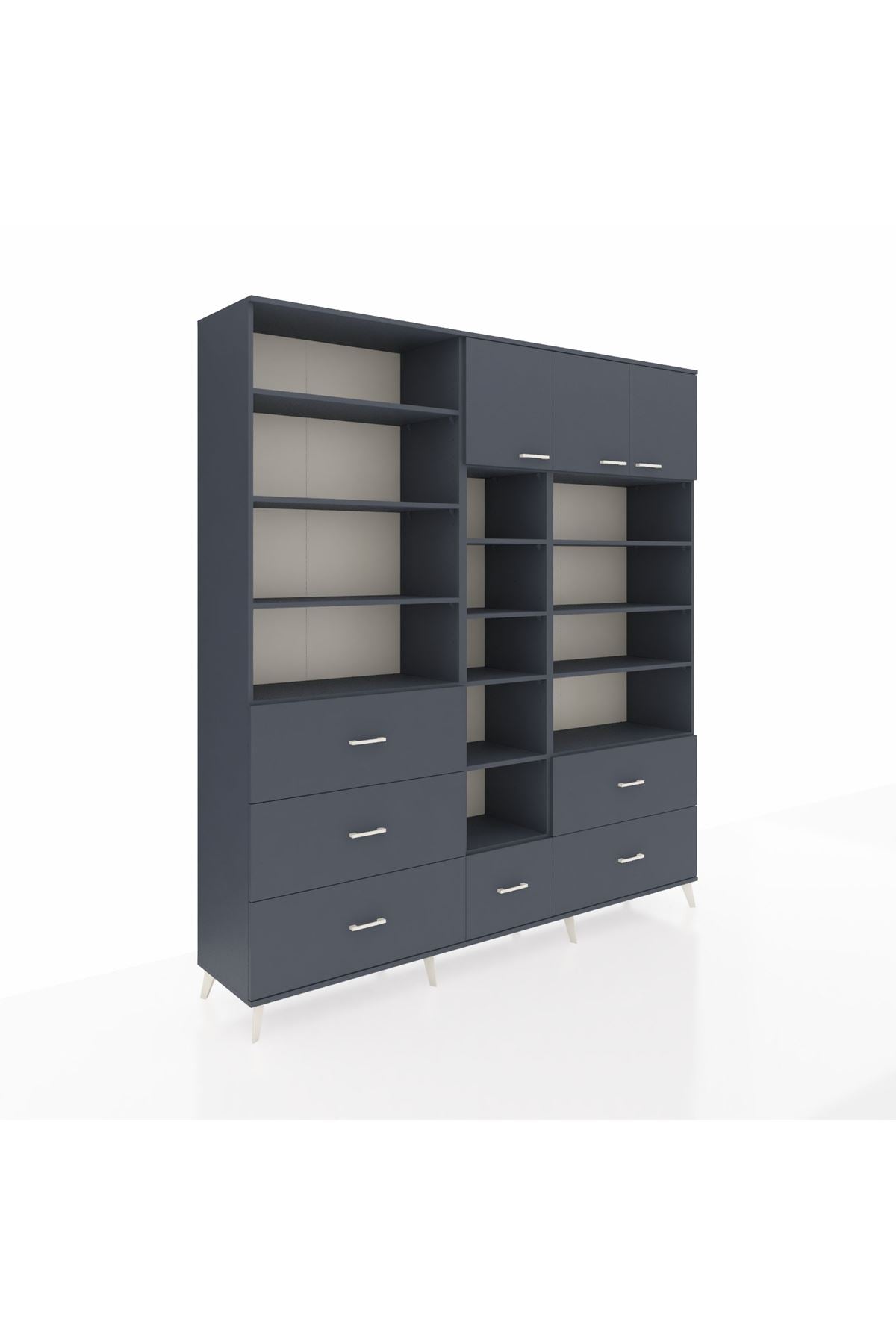 Hyperion Dolap 17 Raflı 6 Çekmeceli 3 Kapaklı 220x44x243 Antrasit-Antrasit/Antrasit