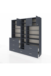 Hyperion Dolap 17 Raflı 6 Çekmeceli 3 Kapaklı 220x44x243 Antrasit-Antrasit/Antrasit