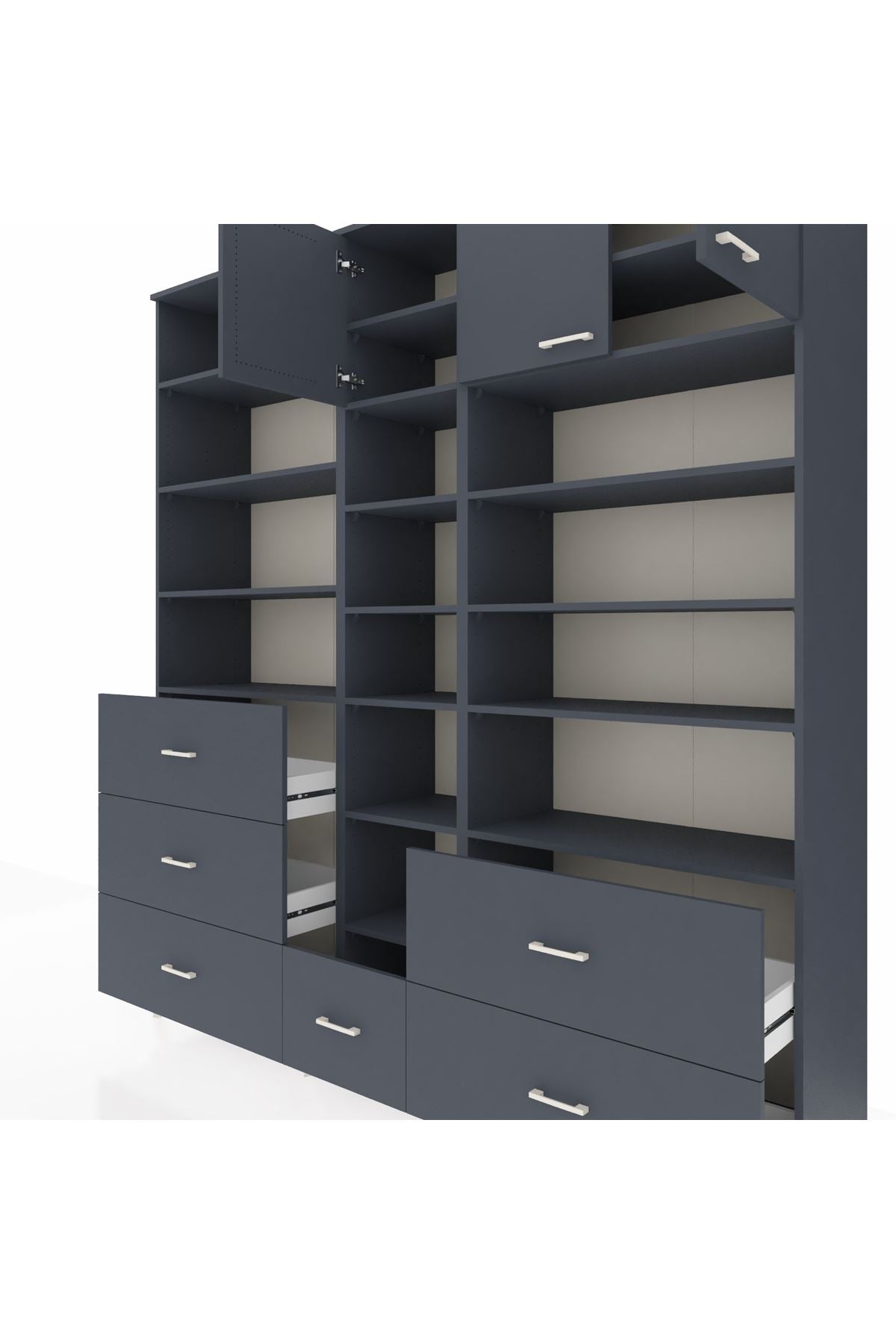 Hyperion Dolap 17 Raflı 6 Çekmeceli 3 Kapaklı 220x44x243 Antrasit-Antrasit/Antrasit