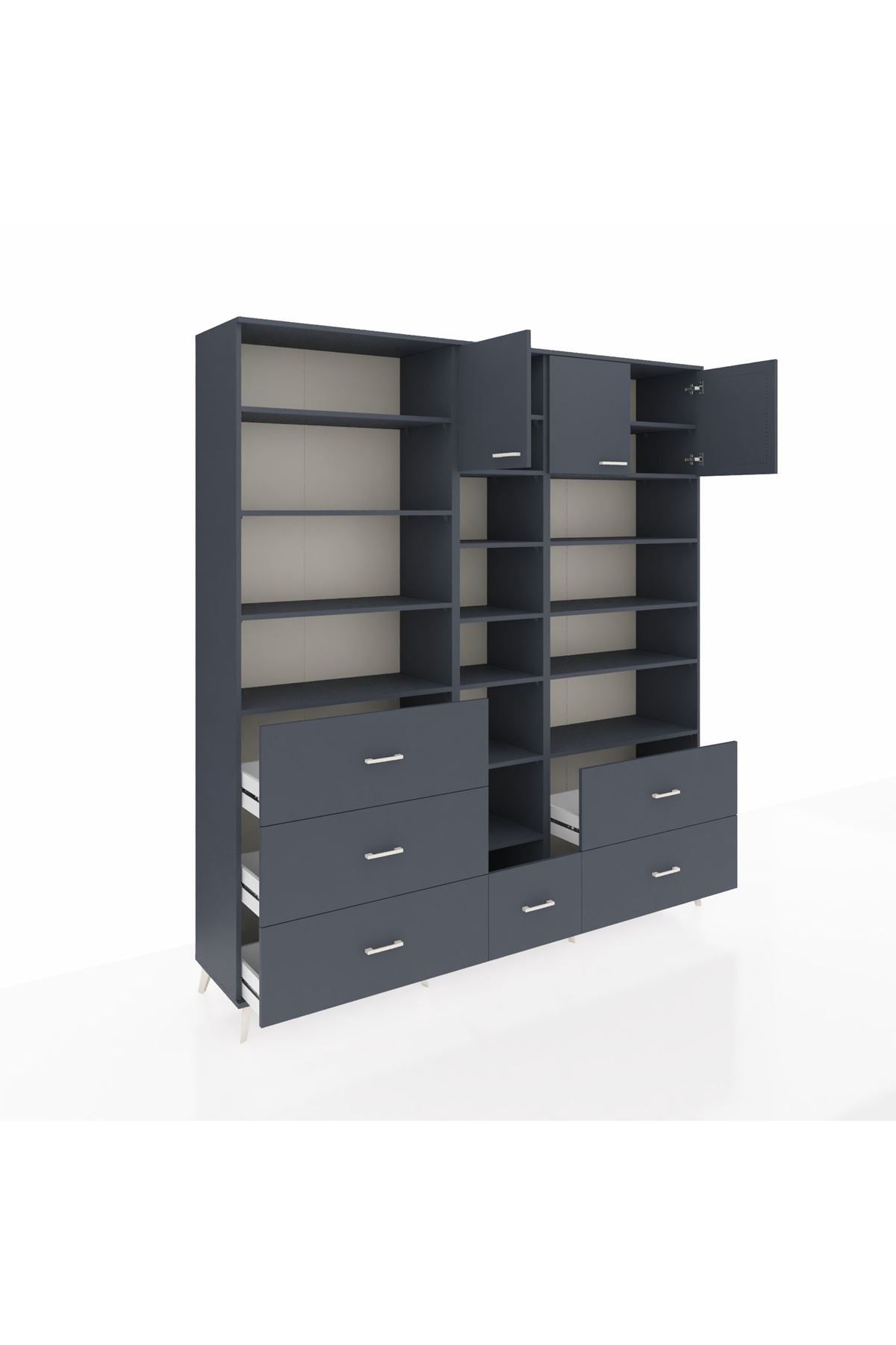 Hyperion Dolap 17 Raflı 6 Çekmeceli 3 Kapaklı 220x44x243 Antrasit-Antrasit/Antrasit