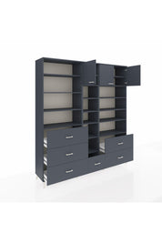 Hyperion Dolap 17 Raflı 6 Çekmeceli 3 Kapaklı 220x44x243 Antrasit-Antrasit/Antrasit