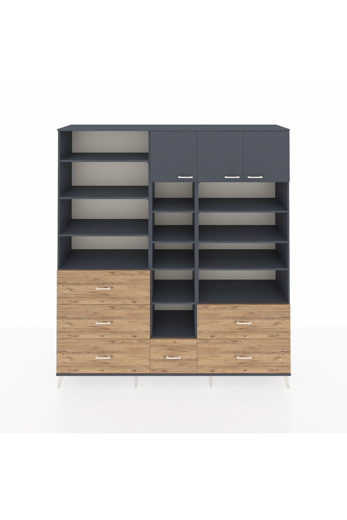 Hyperion Dolap 17 Raflı 6 Çekmeceli 3 Kapaklı 220x44x243 Antrasit-Antrasit/Çam