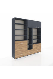 Hyperion Dolap 17 Raflı 6 Çekmeceli 3 Kapaklı 220x44x243 Antrasit-Antrasit/Çam