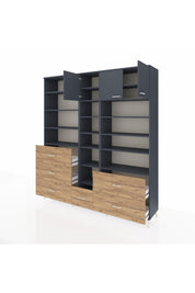 Hyperion Dolap 17 Raflı 6 Çekmeceli 3 Kapaklı 220x44x243 Antrasit-Antrasit/Çam