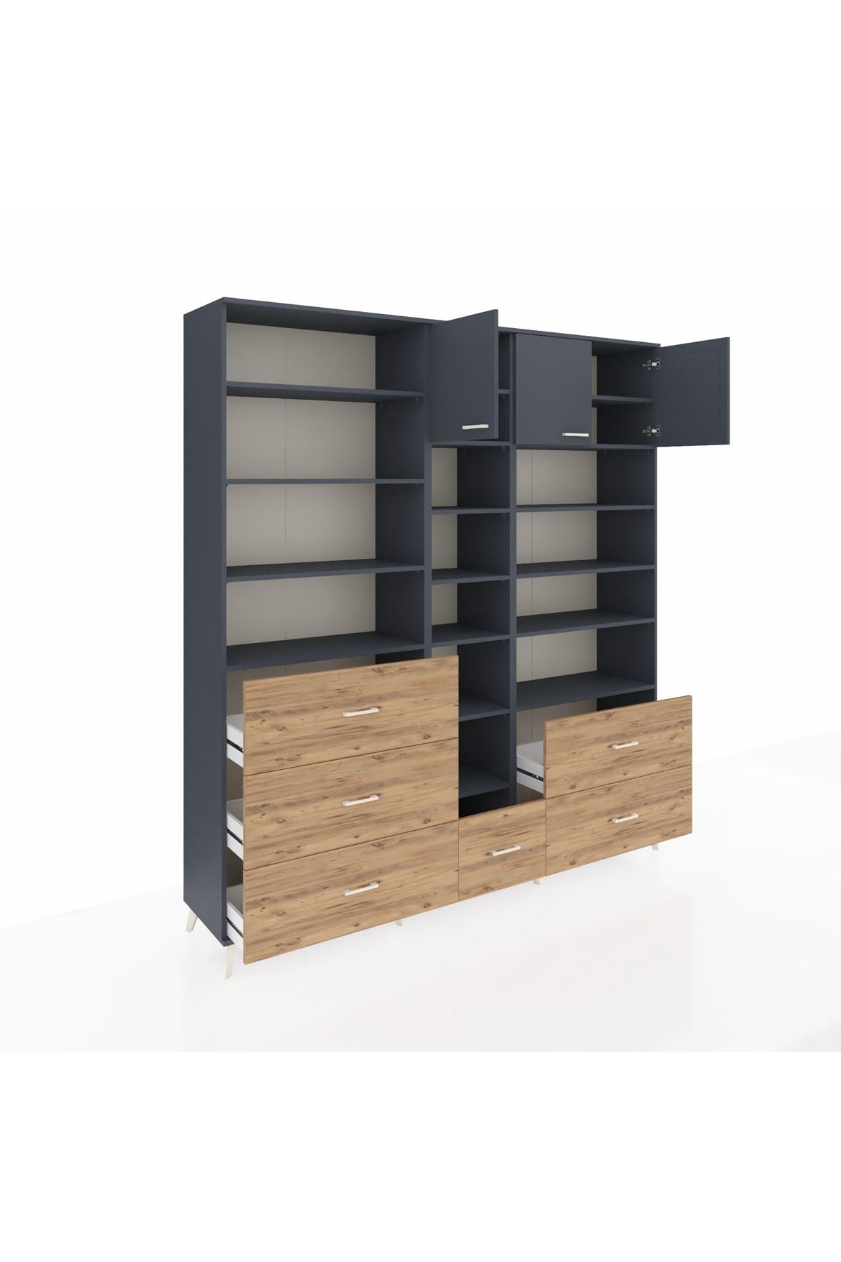 Hyperion Dolap 17 Raflı 6 Çekmeceli 3 Kapaklı 220x44x243 Antrasit-Antrasit/Çam