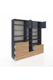 Hyperion Dolap 17 Raflı 6 Çekmeceli 3 Kapaklı 220x44x243 Antrasit-Antrasit/Çam
