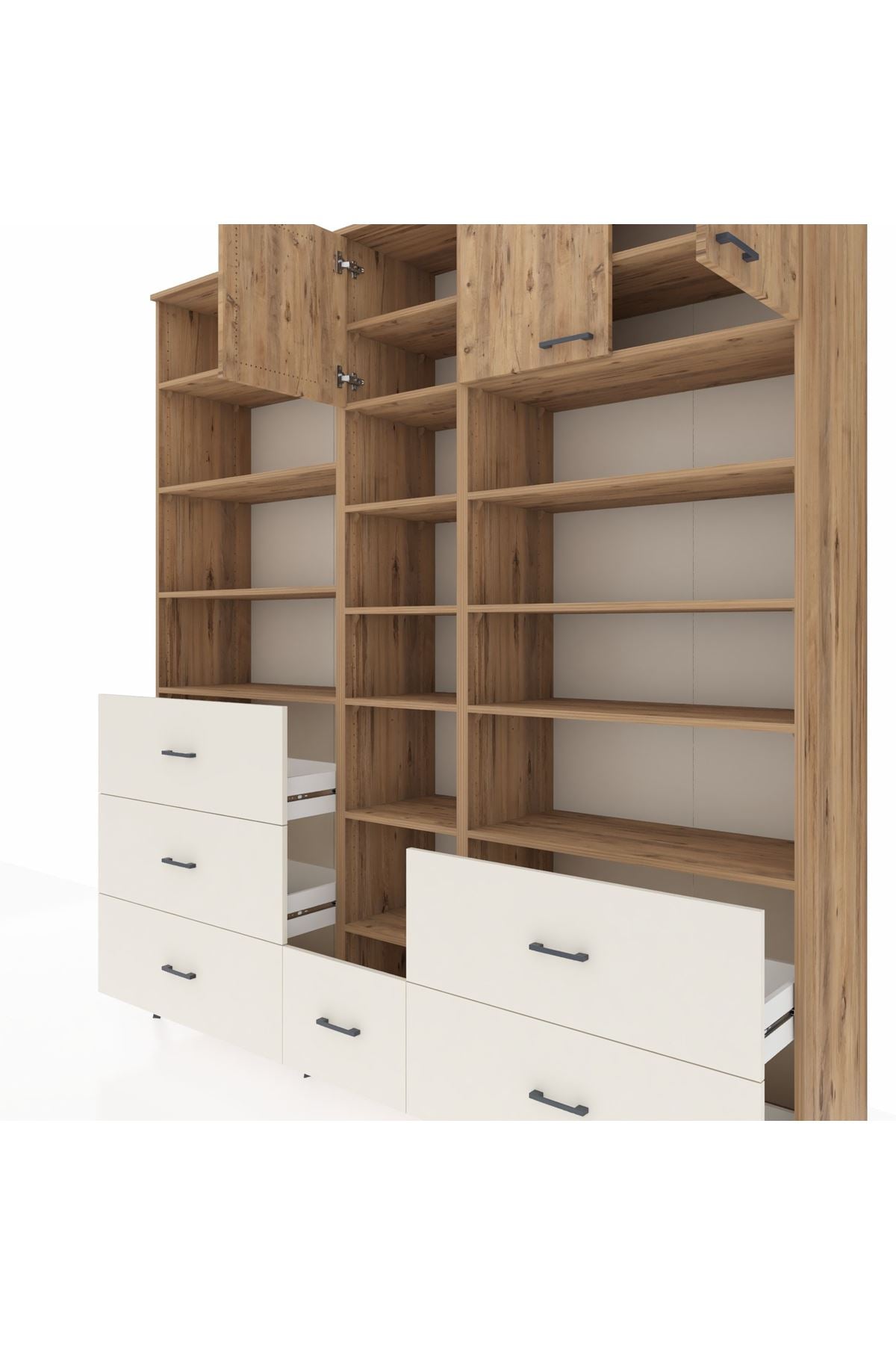 Hyperion Dolap 17 Raflı 6 Çekmeceli 3 Kapaklı 220x44x243 Çam-Çam/Aytaşı