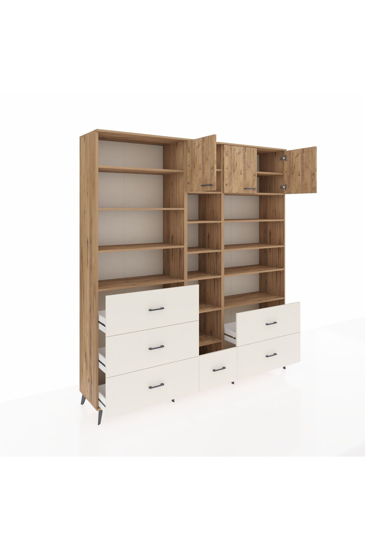 Hyperion Dolap 17 Raflı 6 Çekmeceli 3 Kapaklı 220x44x243 Çam-Çam/Aytaşı