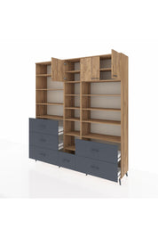 Hyperion Dolap 17 Raflı 6 Çekmeceli 3 Kapaklı 220x44x243 Çam-Çam/Antrasit