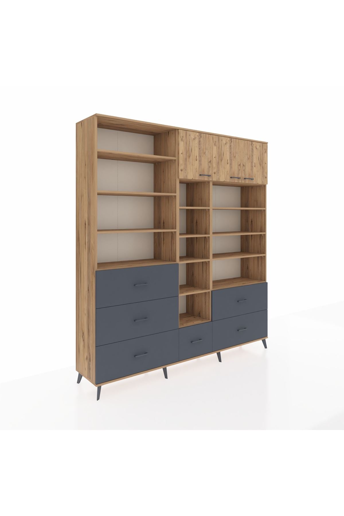 Hyperion Dolap 17 Raflı 6 Çekmeceli 3 Kapaklı 220x44x243 Çam-Çam/Antrasit