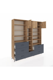 Hyperion Dolap 17 Raflı 6 Çekmeceli 3 Kapaklı 220x44x243 Çam-Çam/Antrasit