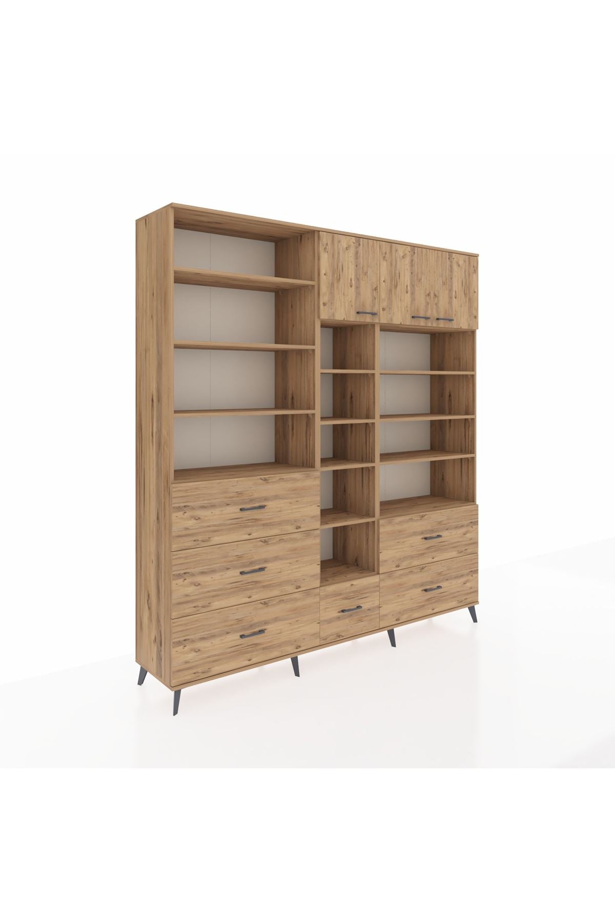 Hyperion Dolap 17 Raflı 6 Çekmeceli 3 Kapaklı 220x44x243 Çam-Çam/Çam