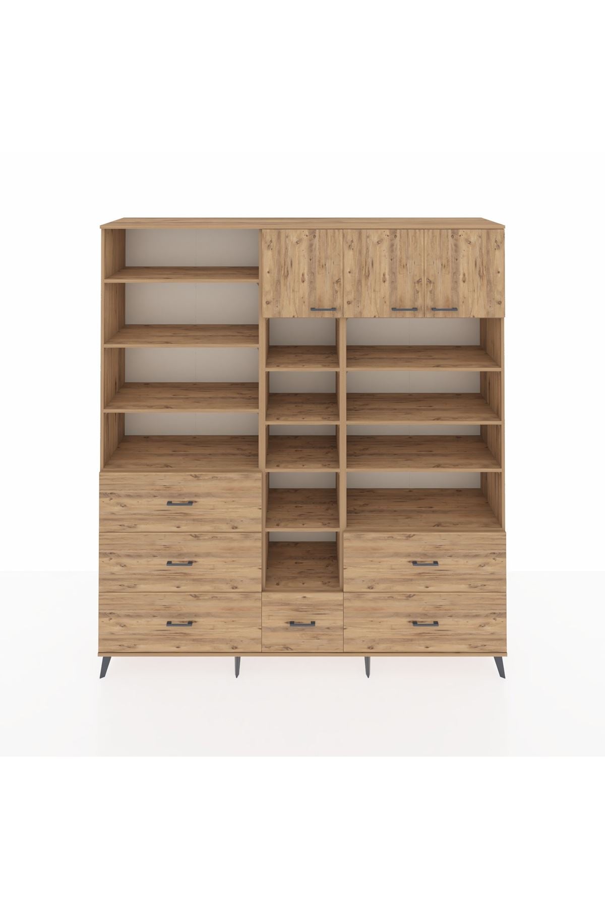 Hyperion Dolap 17 Raflı 6 Çekmeceli 3 Kapaklı 220x44x243 Çam-Çam/Çam