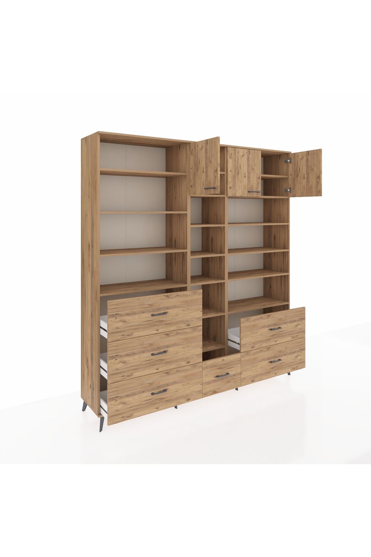 Hyperion Dolap 17 Raflı 6 Çekmeceli 3 Kapaklı 220x44x243 Çam-Çam/Çam