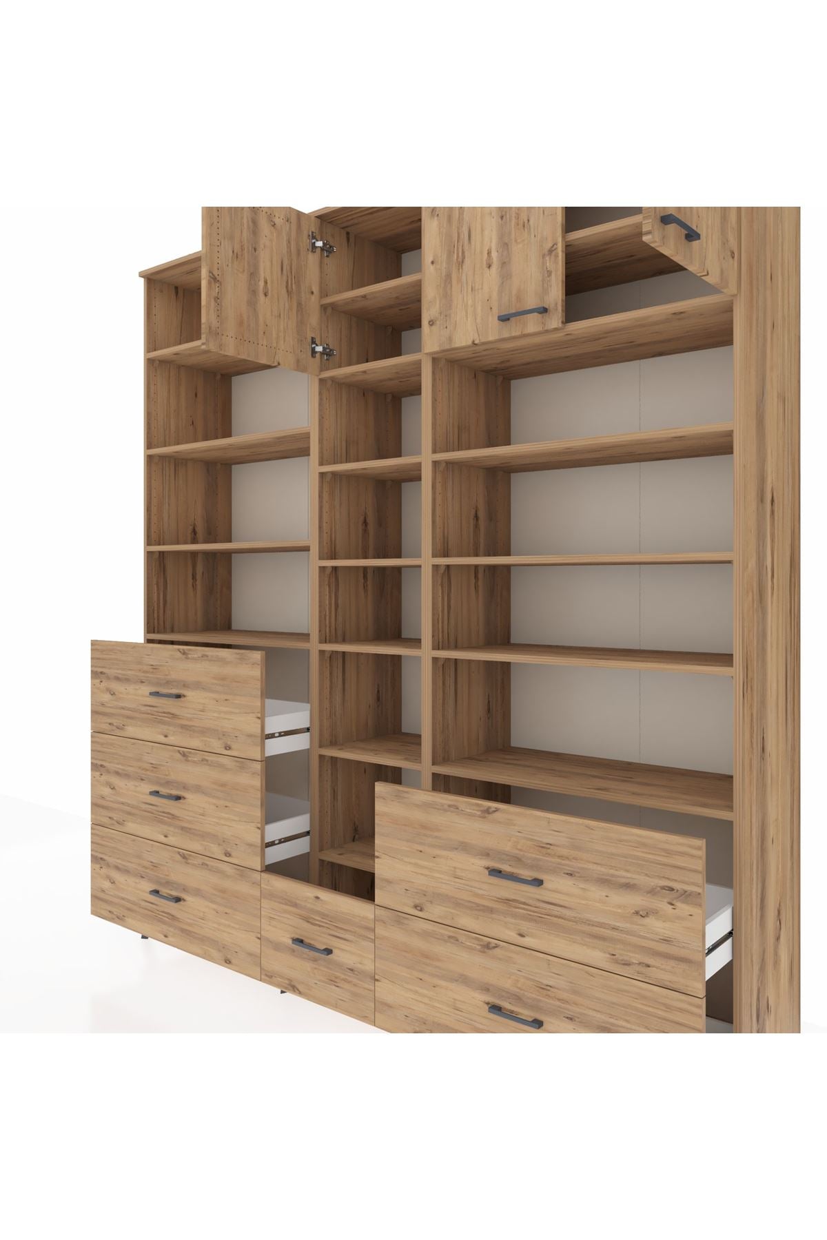 Hyperion Dolap 17 Raflı 6 Çekmeceli 3 Kapaklı 220x44x243 Çam-Çam/Çam